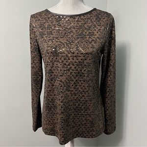 ISAAC MIZRAHI brown shinny long sleeve blouse women’s size Medium wedding guest